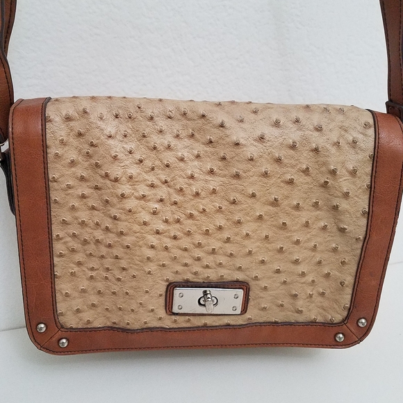 $20 Vegan Ostrich Brown Crossbody Bag - Picture 3 of 12